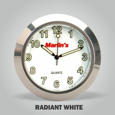 Marlin's Black Motorcycle Clock Classic Adjustable Ring Style Handlebar Mount with Radiant White Face