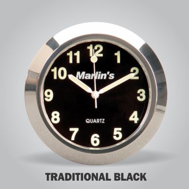 Marlin's Motorcycle Clock CHAMP Mount (Control Housing with Adjustable Mounting Position) with Limited Edition Black Roman Numeral Face