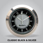 Marlin's Black Mount Motorcycle Perch Clamp - Brake/Clutch - Windshield Mount with CLASSIC Black and Silver Clock Face