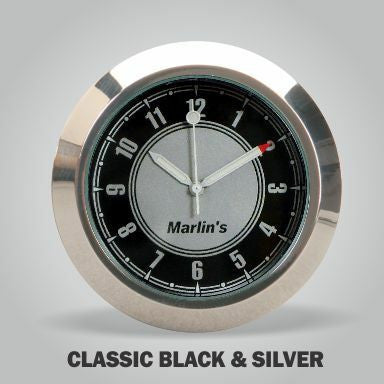 Marlin's Black Motorcycle Clock Talon Motorcycle Handlebar Mount with CLASSIC Black and Silver Face