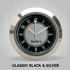 Marlin's Black Motorcycle Clock Talon Motorcycle Handlebar Mount with CLASSIC Black and Silver Face