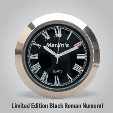 Marlin's Black Motorcycle Clock TOCS Multi-Purpose Tape / Screw On with Limited Edition Black Roman Numeral Clock Face - Fits Road King Tank and Flat Panel & More