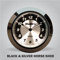 Marlin's Motorcycle Clock Black and Silver Horseshoe Clock with Black Bezel Face Only