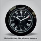 Marlin's Limited Edition Gloss Black Motorcycle Clock for Harley Davidson Road King Flip Fork Lock Key Cover with Black Roman Numeral Face and Bezel - Road King Special