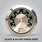 Marlin's CHAMP Mount (Control Housing with Adjustable Mounting Position) with Black and Silver Horseshoe Thermometer (Fahrenheit Scale) Face