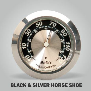Marlin's Black Motorcycle Thermometer Talon Motorcycle Handlebar Mount with Black and Silver Horseshoe (Fahrenheit Scale) Face