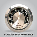 Marlin's Black Motorcycle Thermometer Bullet Billet Style Handlebar Mount with Black and Silver Horseshoe (Fahrenheit Scale) Face