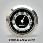 Marlin's Gloss Black Motorcycle Thermometer for Harley Davidson Road King Swivel Fork Lock Key Cover with RETRO Black and White  (Fahrenheit Scale) Face