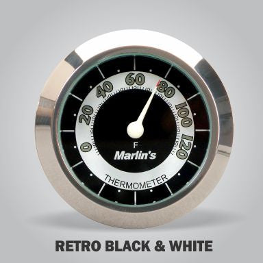 Marlin's Chrome Motorcycle Thermometer Bullet Billet Style Handlebar Mount with RETRO Black and White (Fahrenheit Scale) Face