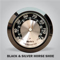 Marlin's Motorcycle Thermometer Black and Silver Horseshoe (Fahrenheit) with Black Bezel Face Only
