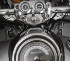 Marlin's Chrome Motorcycle Clock and Thermometer Classic Adjustable Ring Style Handlebar Dual Mount with Brushed Aluminum Faces