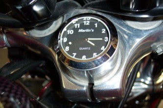 Marlin's Black FSBC1 Billet Fork Stem Mount Fits Pre 2010 Sportsters® - Pre ‘06 Dynas® - Fits Metric & Customs with Added Adapter with Traditional Black Thermometer (Fahrenheit /Small Celsius Scale) Face
