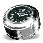 Marlin's Chrome Motorcycle Clock for Harley Davidson Road King Swivel Fork Lock Key Cover with Limited Edition Black Roman Numeral Face