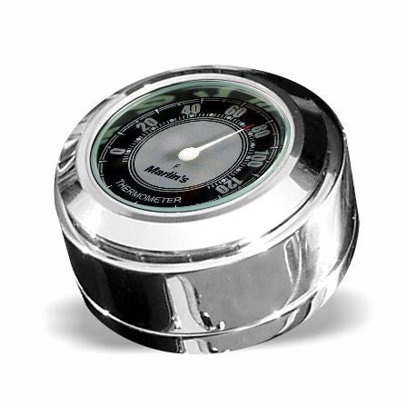 Marlin's Chrome Motorcycle Thermometer for Harley Davidson Road King Swivel Fork Lock Key Cover with CLASSIC Black and Silver (Fahrenheit Scale) Facermometer