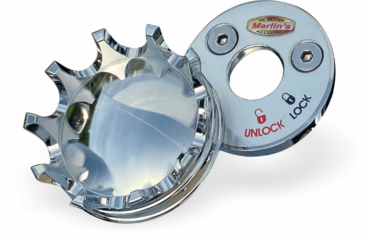 Marlin's Chrome or Black 3D Crown Swivel Fork Lock Key Cover for Harley Davidson Road King FLHR Motorcycle