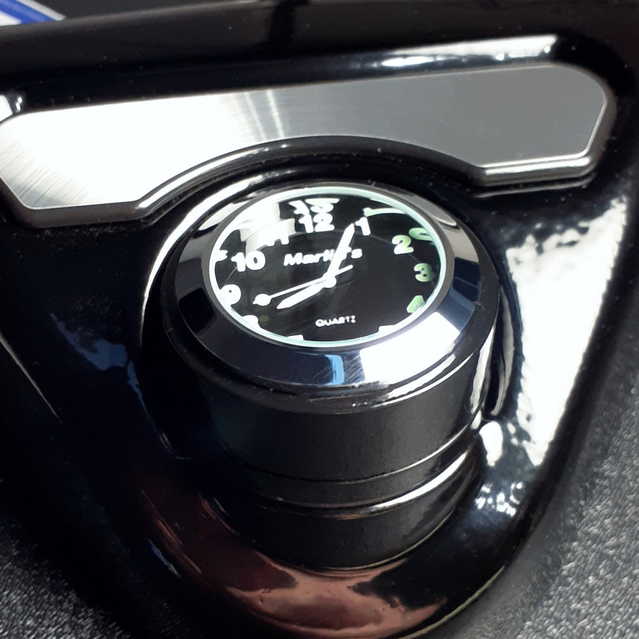 Marlin's Gloss Black Motorcycle Clock for Harley Davidson Road King Swivel Fork Lock Key Cover with Traditional Black Face
