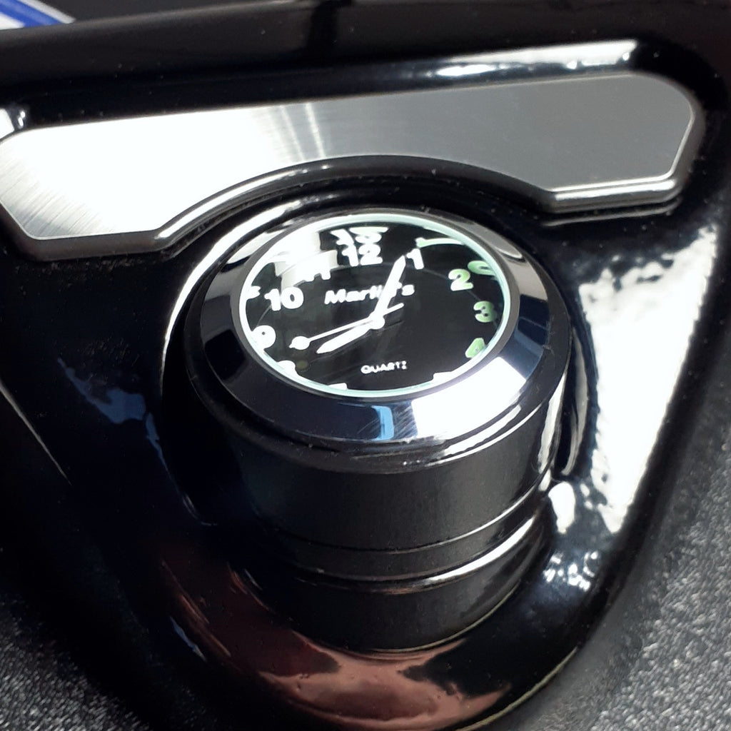 Marlin's Gloss Black Motorcycle Clock for Harley Davidson Road King Swivel Fork Lock Key Cover with Limited Edition Black Roman Numeral Face
