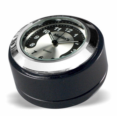Marlin's Gloss Black Motorcycle Clock for Harley Davidson Road King Swivel Lock Key Cover with Black and Silver Horseshoe Face
