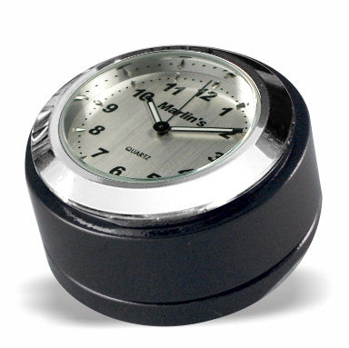 Marlin's Gloss Black Motorcycle Clock for Harley Davidson Road King Swivel Fork Lock Key Cover with Brushed Aluminum Face