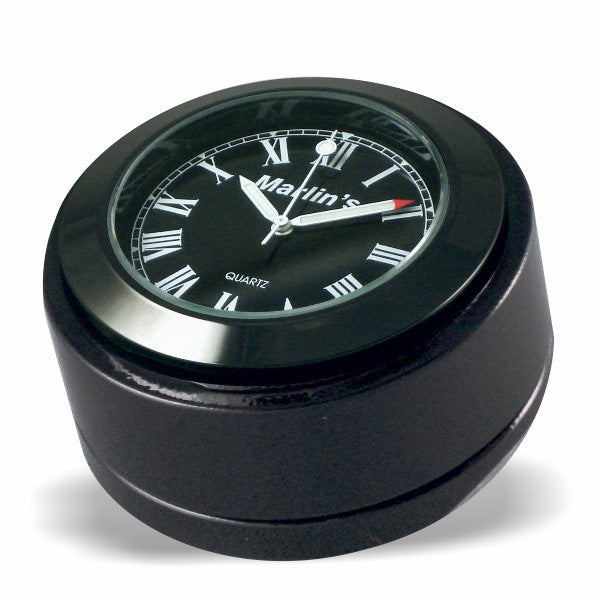 Marlin's Limited Edition Gloss Black Motorcycle Clock for Harley Davidson Road King Swivel Fork Lock Key Cover with Black Roman Numeral Face and Bezel - Road King Custom