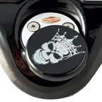 Marlin's Swivel Fork Lock Key Cover with Laser Engraved Crowned Skull for Harley Davidson Road King FLHR Motorcycle