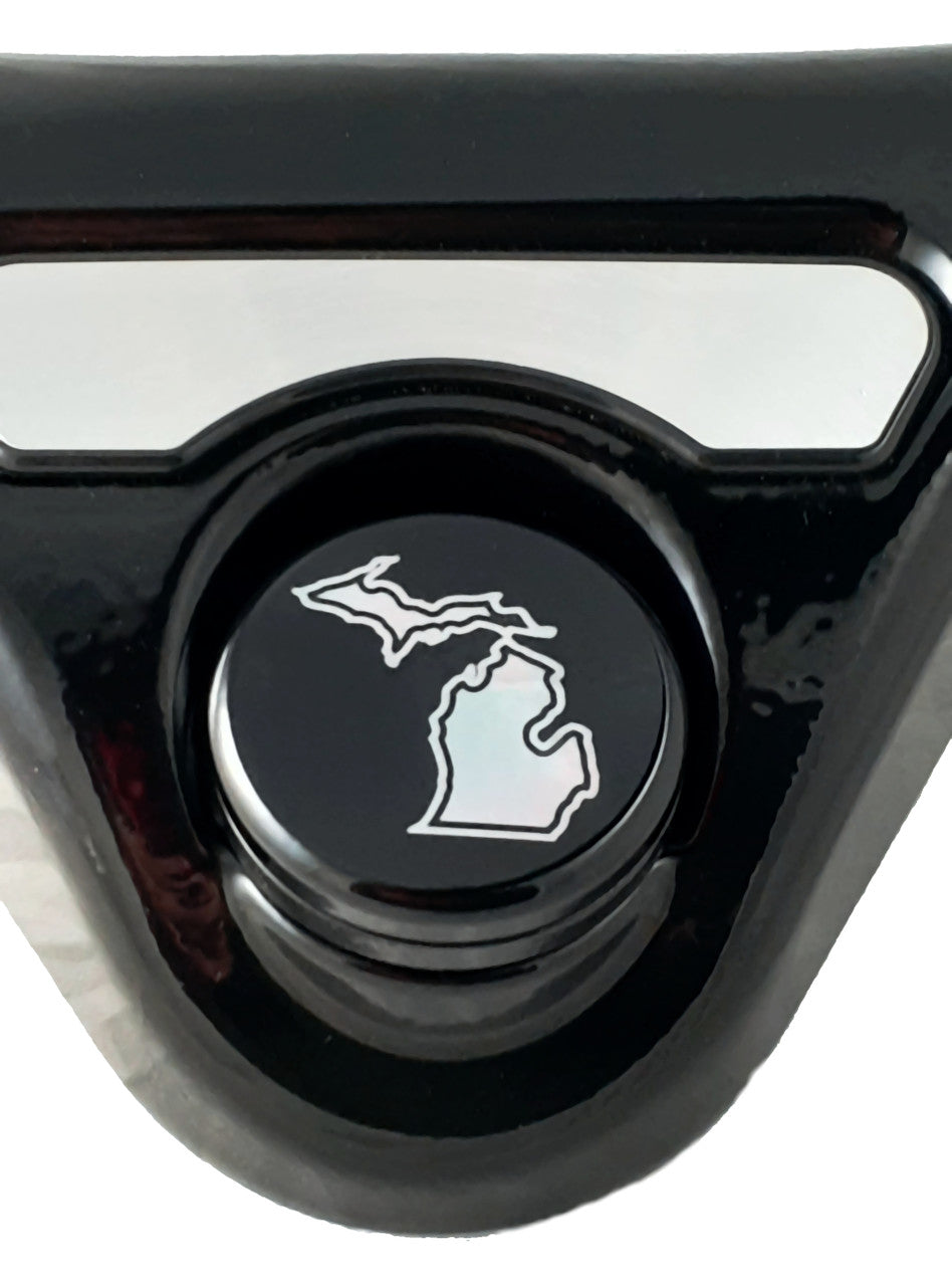 Marlin's Gloss Black Swivel Fork Lock Key Cover with Laser Engraved U.S. State Outline for Harley Davidson Road King FLHR Motorcycle