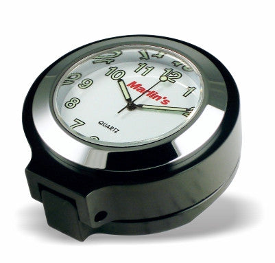 Marlin's Gloss Black Motorcycle Clock for Harley Davidson Road King Flip Fork Lock Key Cover with Radiant White Face