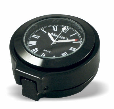 Marlin's Limited Edition Gloss Black Motorcycle Clock for Harley Davidson Road King Flip Fork Lock Key Cover with Black Roman Numeral Face and Bezel - Road King Special