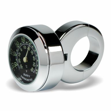 Marlin's Chrome Motorcycle Thermometer Classic Adjustable Ring Style Handlebar Mount with Traditional Black (Fahrenheit /Small Celsius Scale) Face