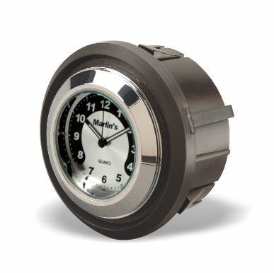 Marlin's Motorcycle Clock FLH Glide Bike Fairing Insert with Black and Silver Horseshoe Clock