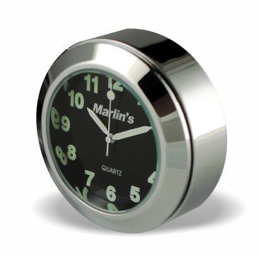 Marlin's Chrome Motorcycle Clock TOCS Multi-Purpose Tape / Screw On with Traditional Black Clock - Fits Road King Tank and Flat Panel & More