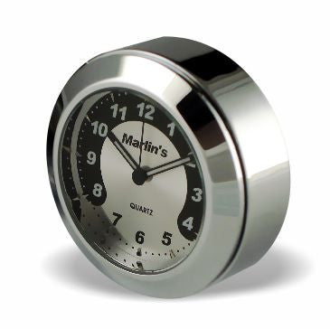 Marlin's Chrome Motorcycle Clock TOCS Multi-Purpose Tape / Screw On with Black and Silver Horseshoe Clock - Fits Road King Tank and Flat Panel & More