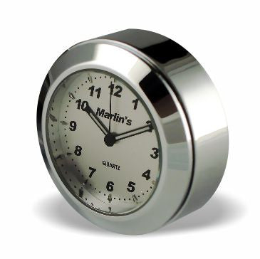 Marlin's Chrome Motorcycle Clock TOCS Multi-Purpose Tape / Screw On with Brushed Aluminum Clock - Fits Road King Tank and Flat Panel & More