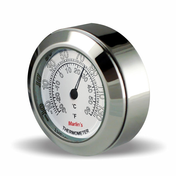 Marlin's Chrome Motorcycle Thermometer TOCS Multi-Purpose Tape / Screw On with Radiant White Thermometer (Fahrenheit /Small Celsius Scale) - Fits Road King Tank and Flat Panel & More