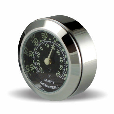 Marlin's Chrome Motorcycle Thermometer TOCS Multi-Purpose Tape / Screw On with Traditional Black Thermometer (Fahrenheit /Small Celsius Scale) - Fits Road King Tank and Flat Panel & More
