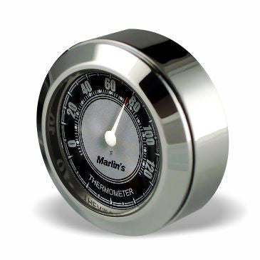 Marlin's Chrome Motorcycle Thermometer TOCS Multi-Purpose Tape / Screw On with CLASSIC Black and Silver Thermometer (Fahrenheit Scale) - Fits Road King Tank and Flat Panel & More