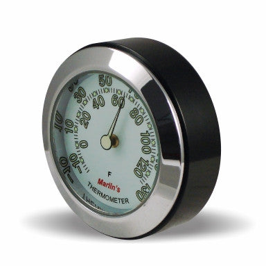 Marlin's Black Motorcycle Thermometer TOCS Multi-Purpose Tape / Screw On with Radiant White Thermometer (Fahrenheit /Small Celsius Scale) - Fits Road King Tank and Flat Panel & More
