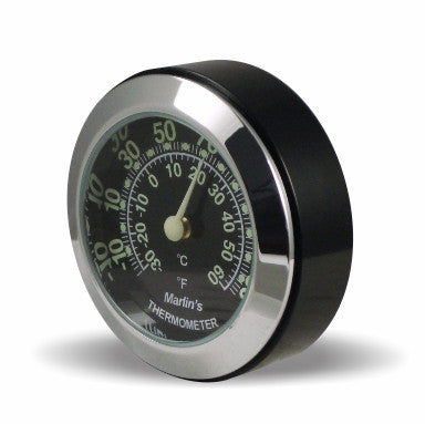 Marlin's Black Motorcycle Thermometer CHAMP Mount (Control Housing with Adjustable Mounting Position) with Traditional Black Thermometer  (Fahrenheit /Small Celsius Scale) Face