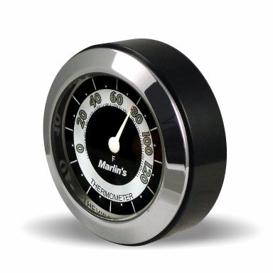 Marlin's Black Motorcycle Thermometer TOCS Multi-Purpose Tape / Screw On with RETRO Black and White Thermometer (Fahrenheit Scale) - Fits Road King Tank and Flat Panel & More