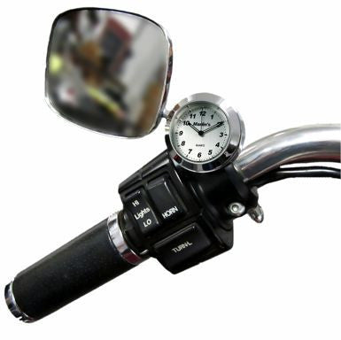 Marlin's Black Motorcycle Clock CHAMP Mount (Control Housing with Adjustable Mounting Position) with Brushed Aluminum Clock Face