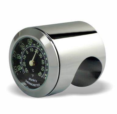 Marlin's Chrome Motorcycle Thermometer Talon Motorcycle Handlebar Mount with Traditional Black (Fahrenheit /Small Celsius Scale) Face
