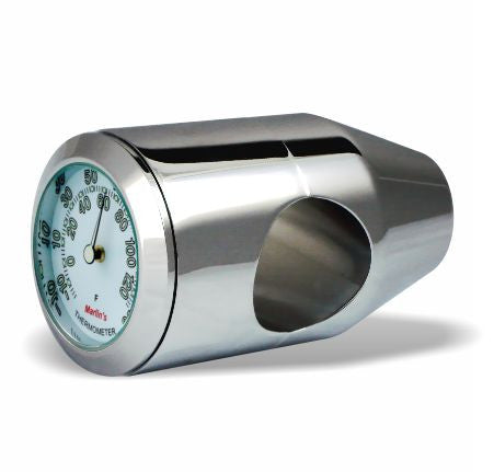 Marlin's Chrome Motorcycle Thermometer Bullet Billet Style Handlebar Mount with Radiant White (Fahrenheit /Small Celsius Scale) Face