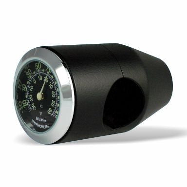 Marlin's Black Motorcycle Thermometer Bullet Billet Style Handlebar Mount with Traditional Black (Fahrenheit /Small Celsius Scale) Face