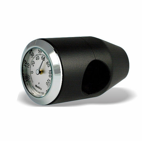 Marlin's Black Motorcycle Thermometer Bullet Billet Style Handlebar Mount with Brushed Aluminum (Fahrenheit Scale) Face