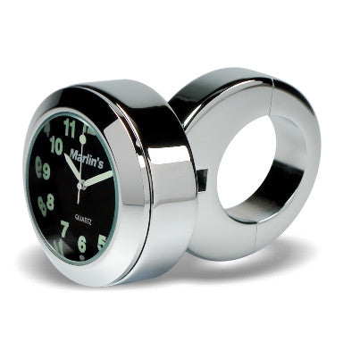 Marlin's Chrome Motorcycle Clock Classic Adjustable Ring Style Handlebar Mount with Traditional Black Face