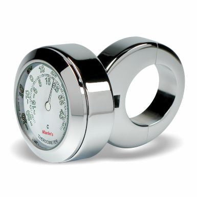 Marlin's Chrome Motorcycle Thermometer Classic Adjustable Ring Style Handlebar Mount with Radiant White (Celsius Scale) Face