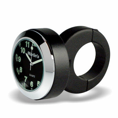 Marlin's Black Motorcycle Clock Classic Adjustable Ring Style Handlebar Mount with Traditional Black Face