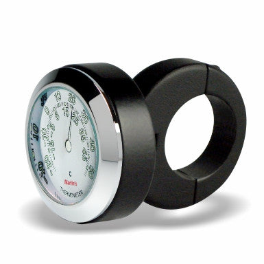 Marlin's Black Motorcycle Thermometer Classic Adjustable Ring Style Handlebar Mount with Radiant White (Celsius Scale) Face