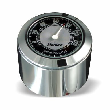 Marlin's FSBC1 Billet Fork Stem Mount Fits Pre 2010 Sportsters® - Pre ‘06 Dynas® - Fits Metric & Customs with Added Adapter with CLASSIC Black and Silver Thermometer (Fahrenheit Scale) Face