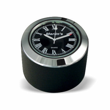 Marlin's Black Motorcycle Clock FSBC1 Billet Fork Stem Mount Fits Pre 2010 Sportsters® - Pre ‘06 Dynas® - Fits Metric & Customs with Added Adapter with Limited Edition Black Roman Numeral Face